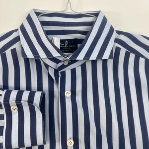 Emanuel Berg Shirt Mens Large 16.5 Blue White‎ Stripe Luxury Modern Fit Dress